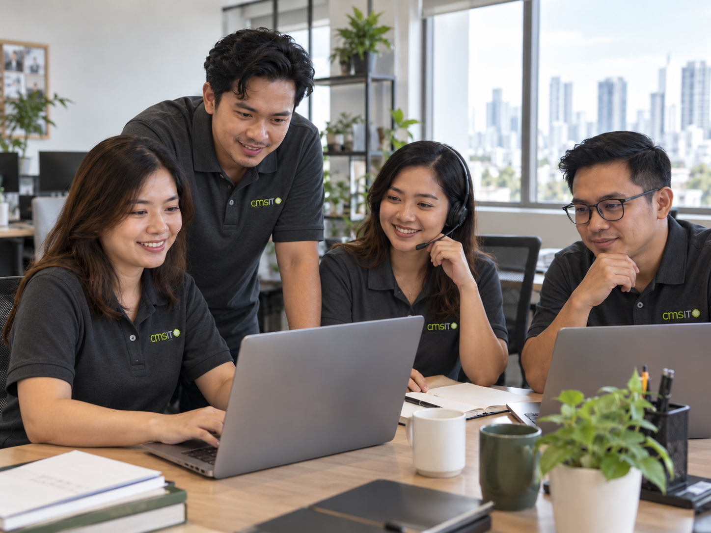 Illustrative image depicting Filipino virtual assistant professionals collaborating in an office